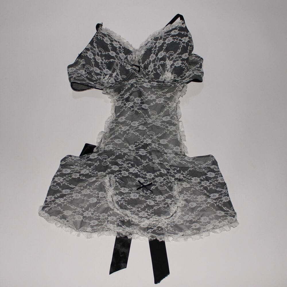 Flora's Follies Black Maids Outfit With White Lace And A Pushup Bra